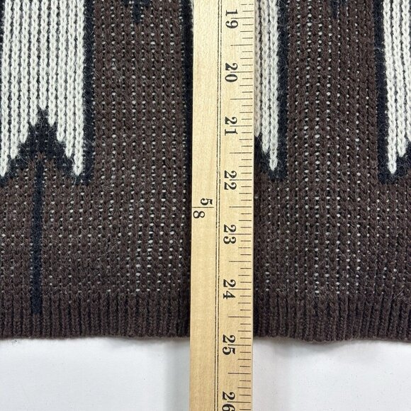 Vintage 70s Women’s Cardigan Sweater L Aztec Print Brown Dimensions Hippie Boho - Picture 15 of 15